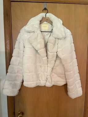 Blank NYC White Ribbed Faux Fur Jacket Size L
